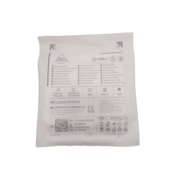 Gaze estéril tecido sem tecer 20 x 20 dobrada 10 x 10 - Sobres de cinco unidades (1200 unidades)